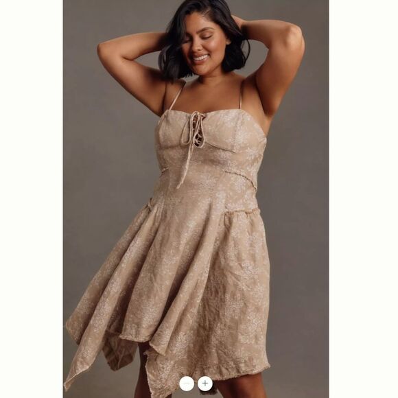 Anthropologie Linen Corset Seamed Mini Dress - Picture 2 of 5